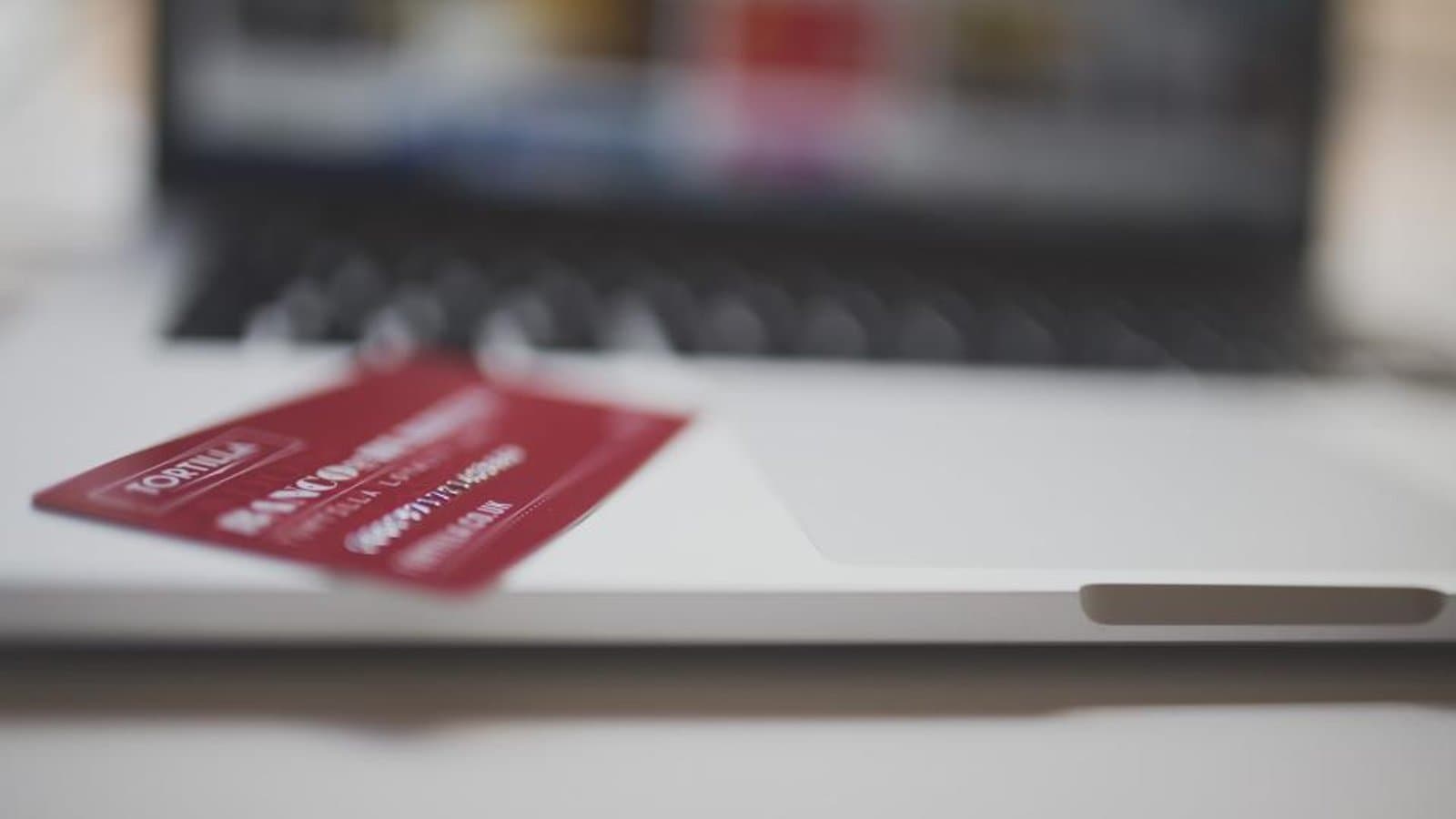 Bank card on a laptop